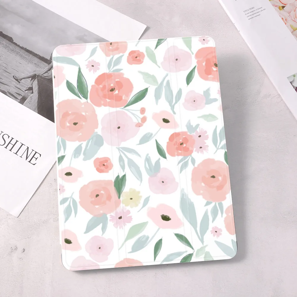 Pink Flowers For iPad 10.9 inch Air 4 2020 5th 6th 10.2 8th Generation 12.9 inch Pro 2018 Mini 4 5 Smart Case Con Portamatite