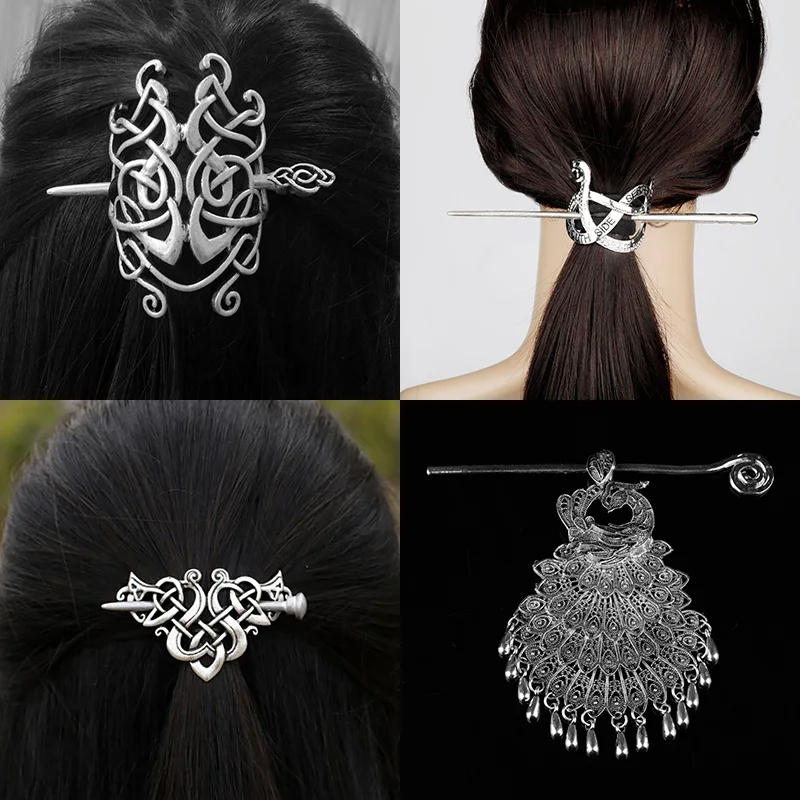 27 Style Viking Hairpin Celtics Knots Crown Vintage Metal Hair Stick Runes Dragons Slide Hair Clip Women Hair Jewelry Accessorie-animated-img