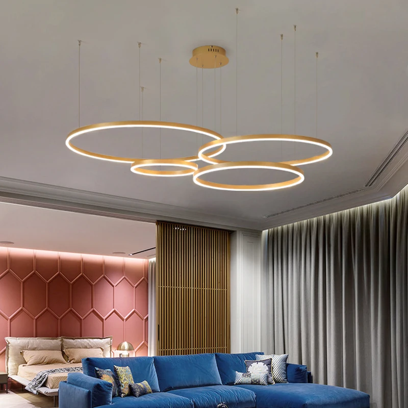 2024 Modern Led Chandelier Home Lighting Brushed Rings Ceiling Mounted Chandelier Lighting Hanging Lamp Gold&Coffee color-animated-img