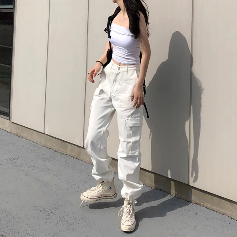 white high waisted cargo pants