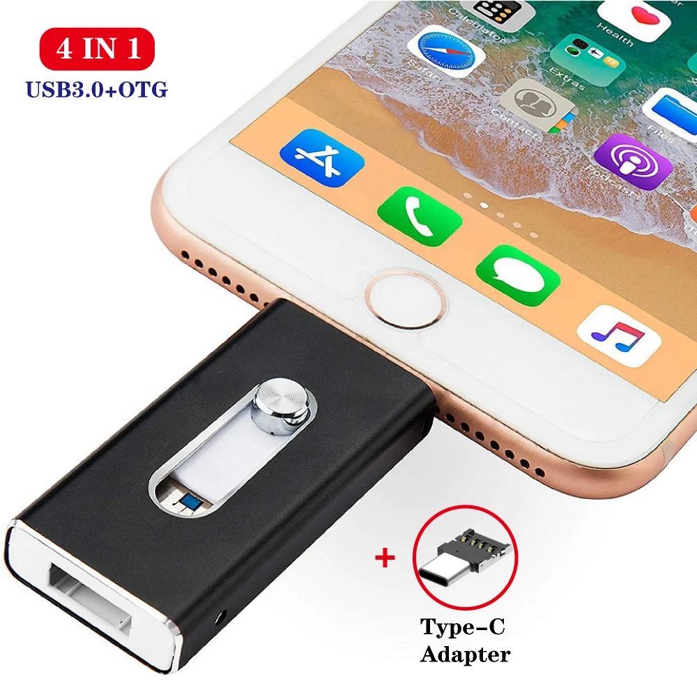 4 IN 1 USB Flash Drive for iphone 12/8/7/7Plus/8/X/11 Usb/Otg/Lightning 128GB 64GB Pen Drive For iOS External Storage Devices