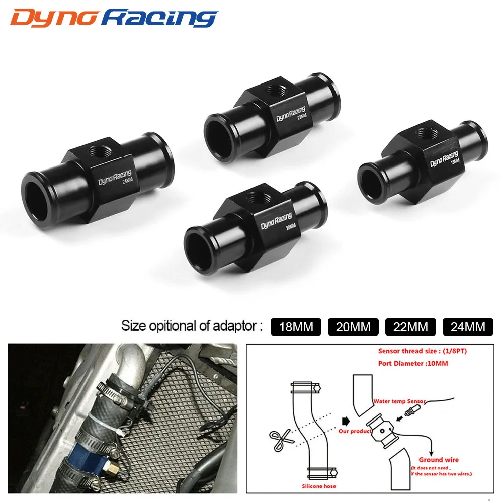 Dynoracing Black Water Temp Gauge Radiator Temperature Water Temp Joint Pipe Sensor 18MM 20MM 22MM 24MM Hose Adapter-animated-img