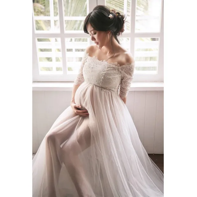 Elegant Sexy Maternity Dresses Photo Shoot Pregnant Women Dress Long Sleeve Shoulderless 0172