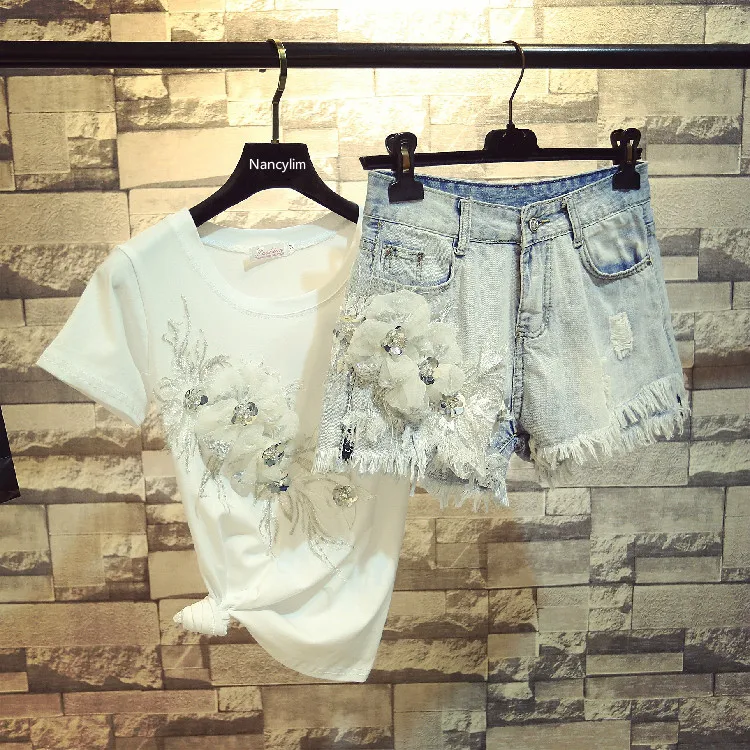 Denim Jean Shorts Twopiece Set Women 