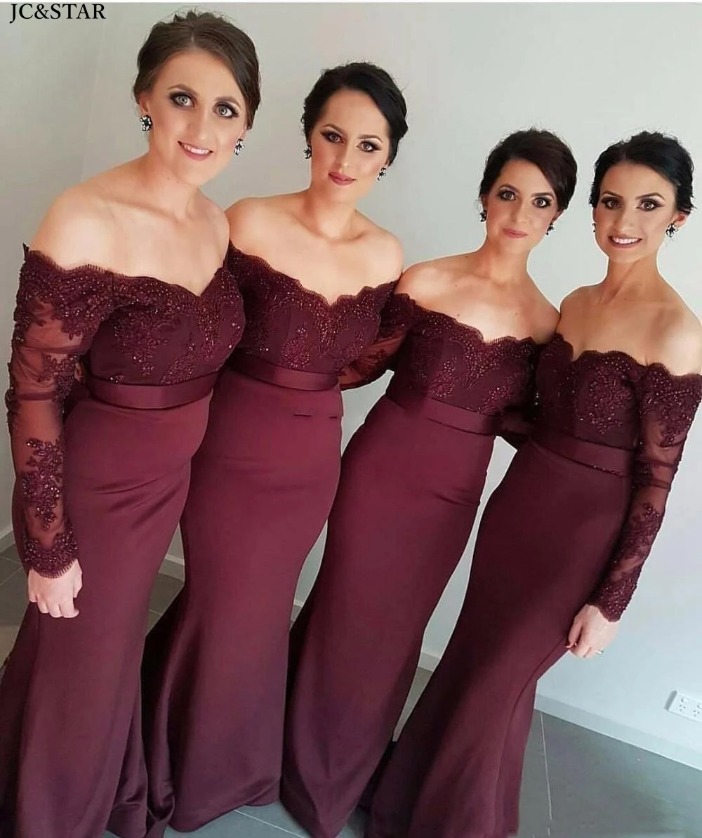 burgundy bridesmaid dresses lace satin 