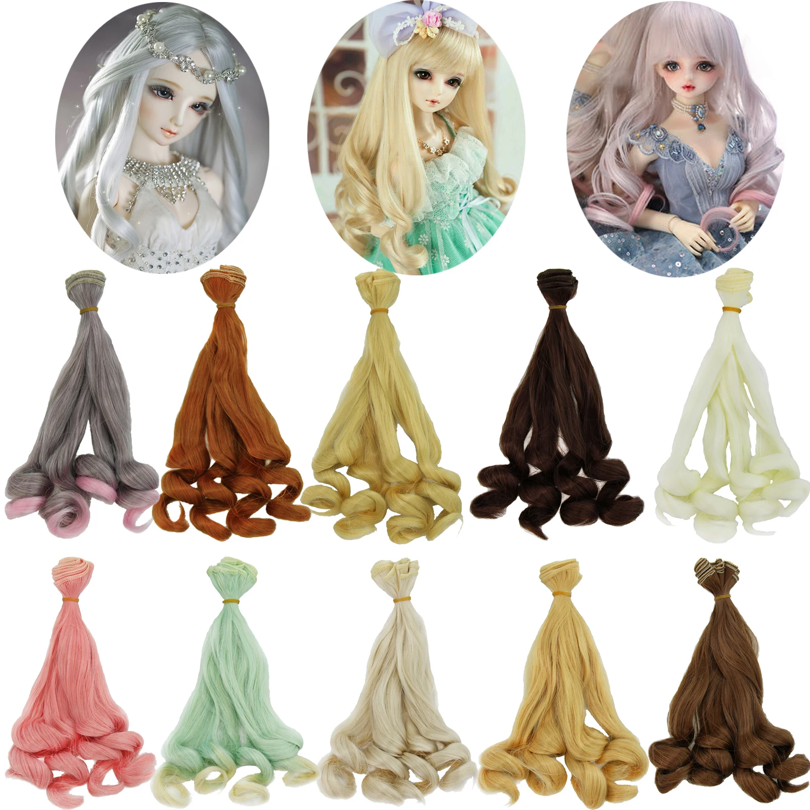 1PCS 20CM * 100CM Handmade Doll Wigs for Dolls Synthetic BJD Curly Hair High Temperature Wave Hairstyle Wig for 1/3 1/4 Doll Toy-animated-img