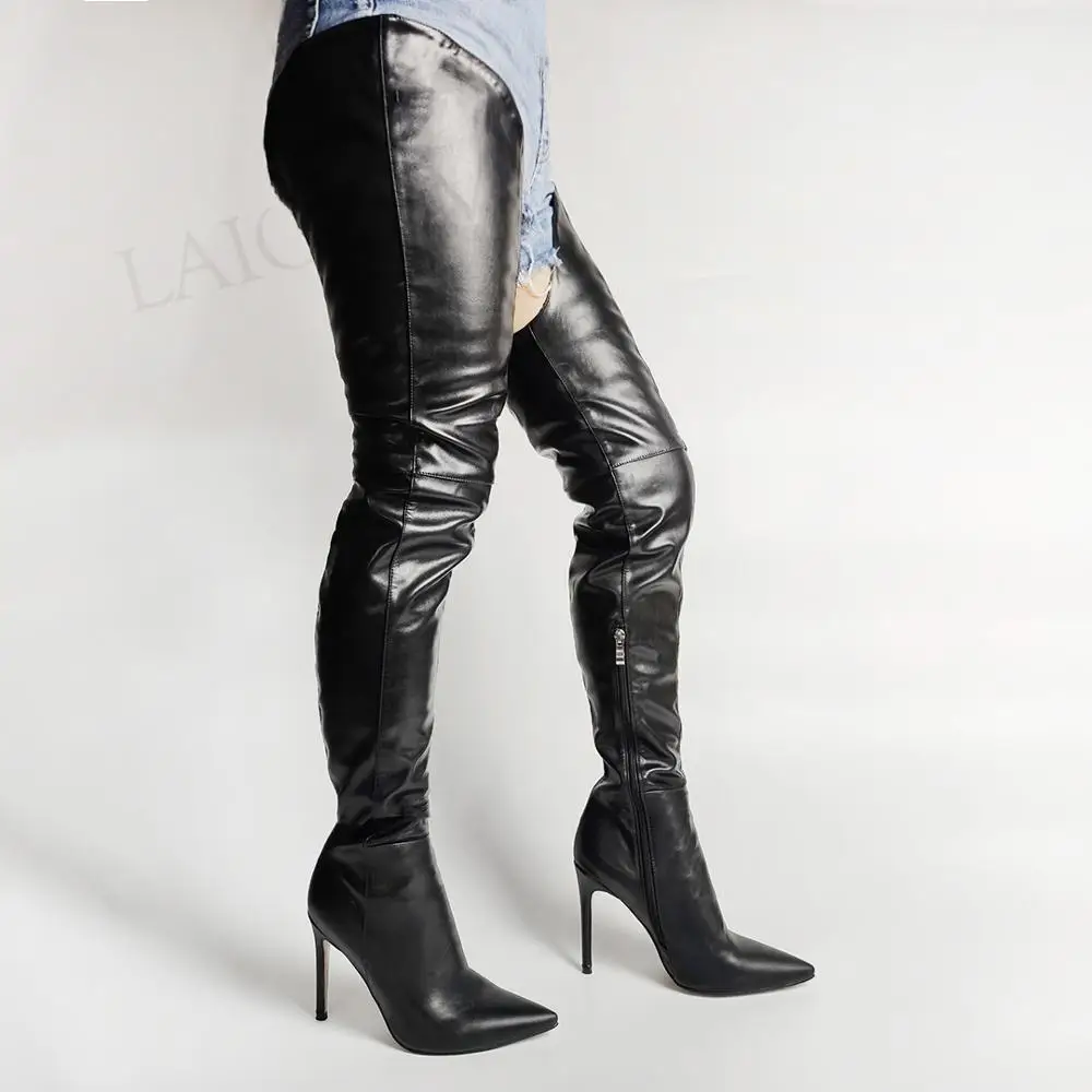 faux leather thigh boots