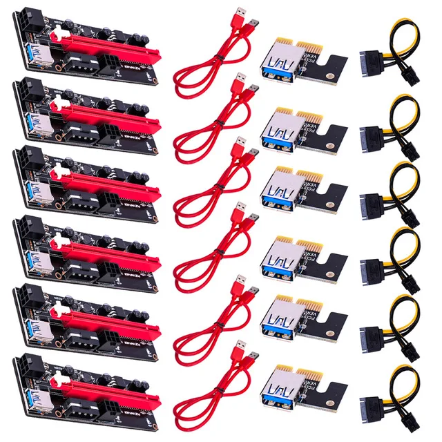 1-6pcs PCI Express Riser Card USB 3.0 Cable PCI-E 1X to 16X Adapter SATA 15pin to 6 pin Power Cable for GPU Mining