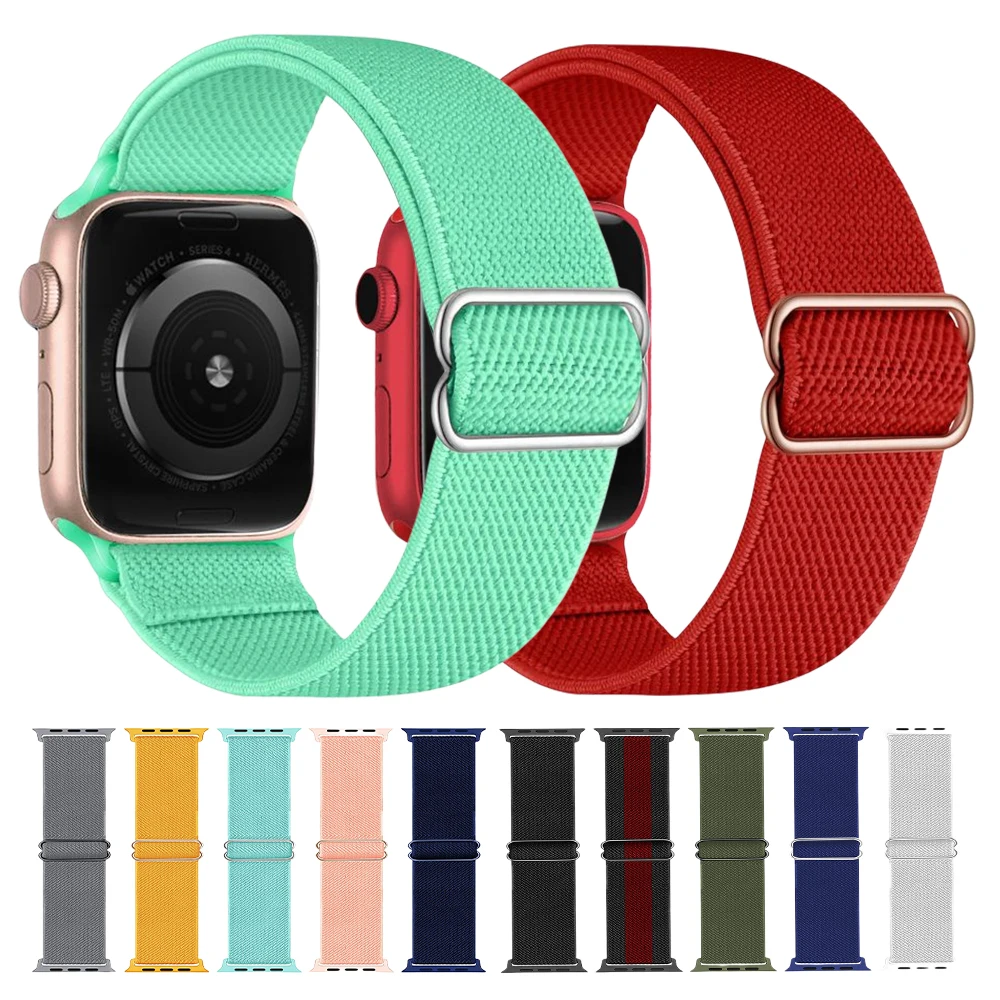 Stretchy Nylon Bands for Apple Watch 44mm 40mm 42mm 38mm,Smartwatch Wristband Belt Loop Bracelet Strap for iWatch 6/5/4/3/2/1 SE