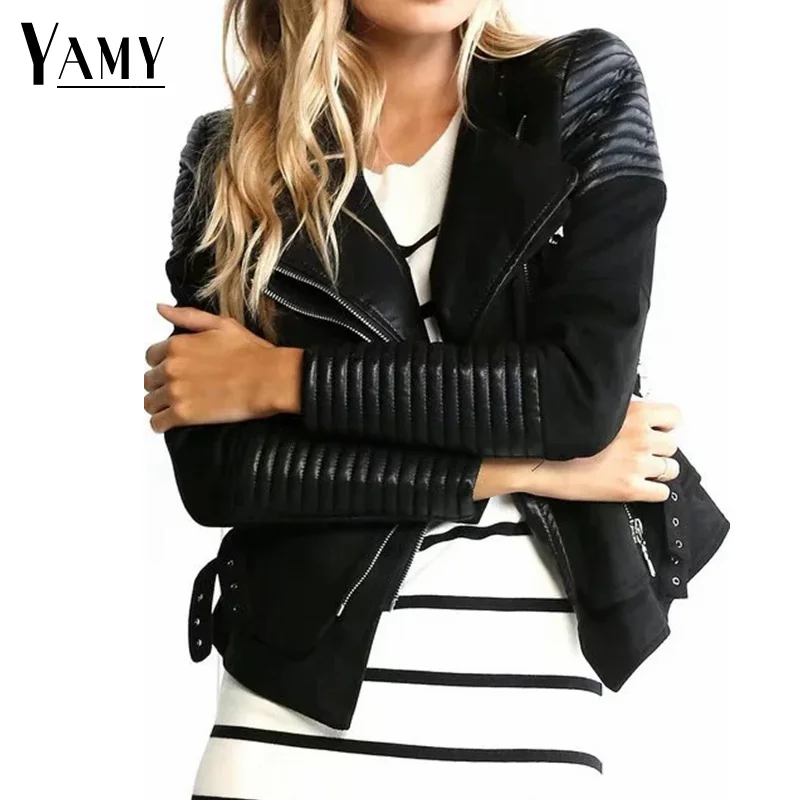Black suede motorcycle faux leather 