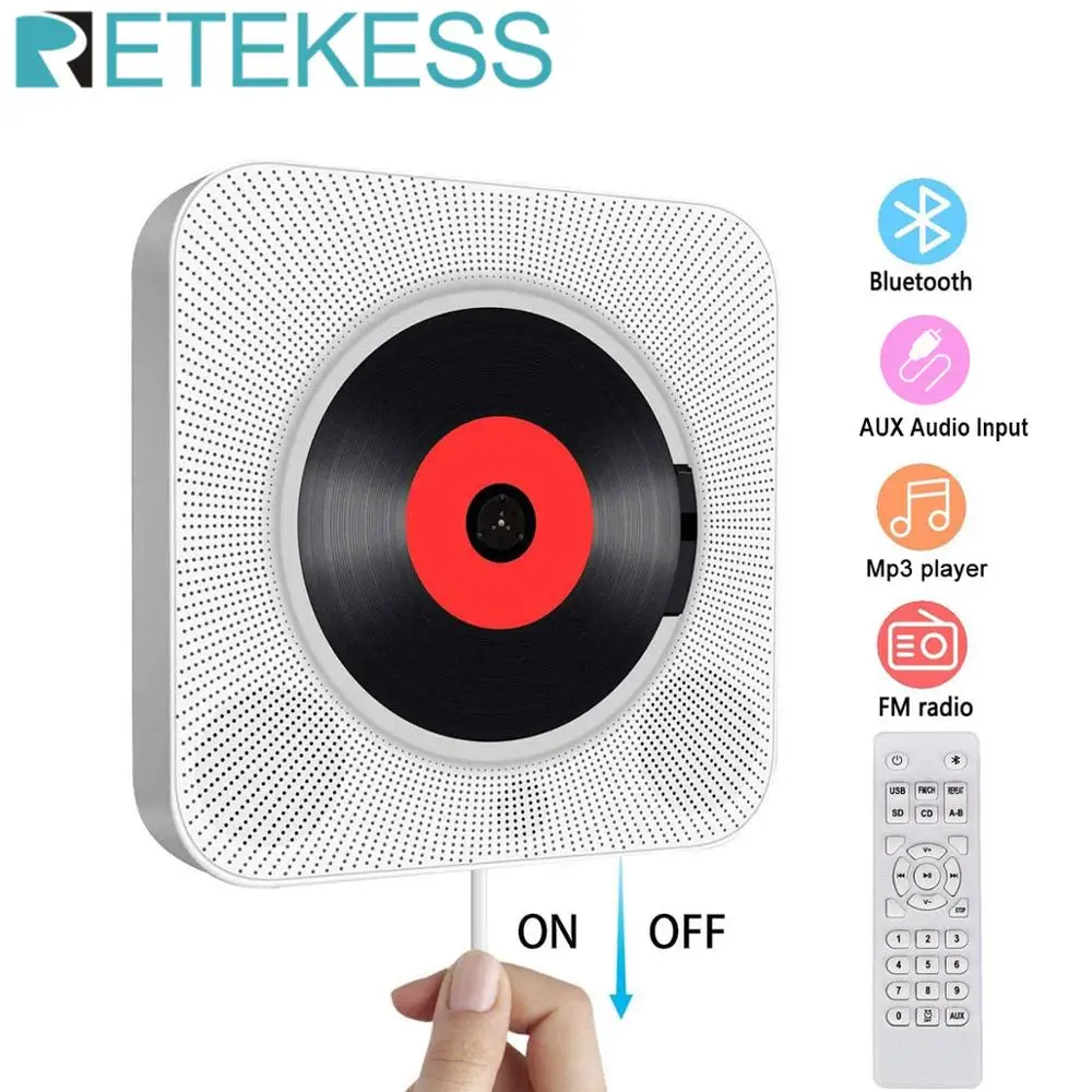 Retekess TR609 Wall Mounted CD Player Surround Sound FM Radio Bluetooth USB MP3 Disk Portable Music Player Remote Control Home-animated-img