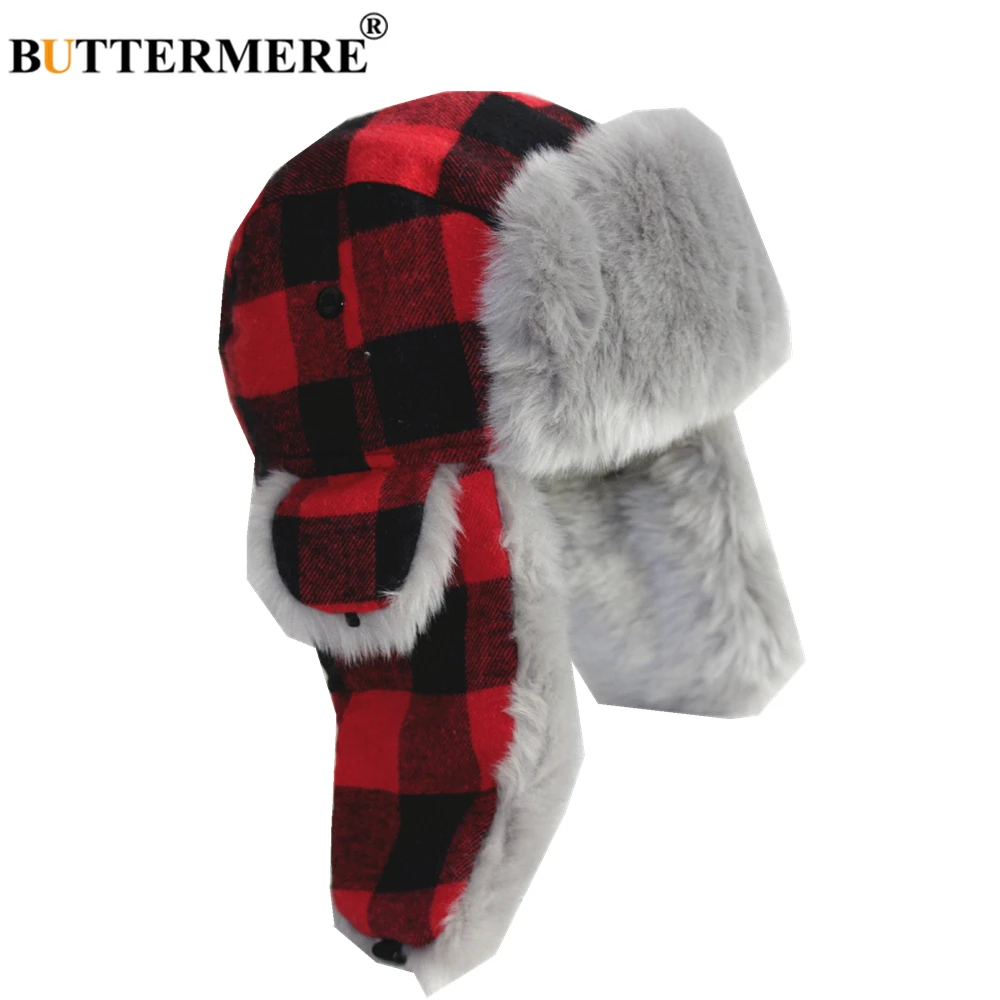 plaid winter hat with ear flaps