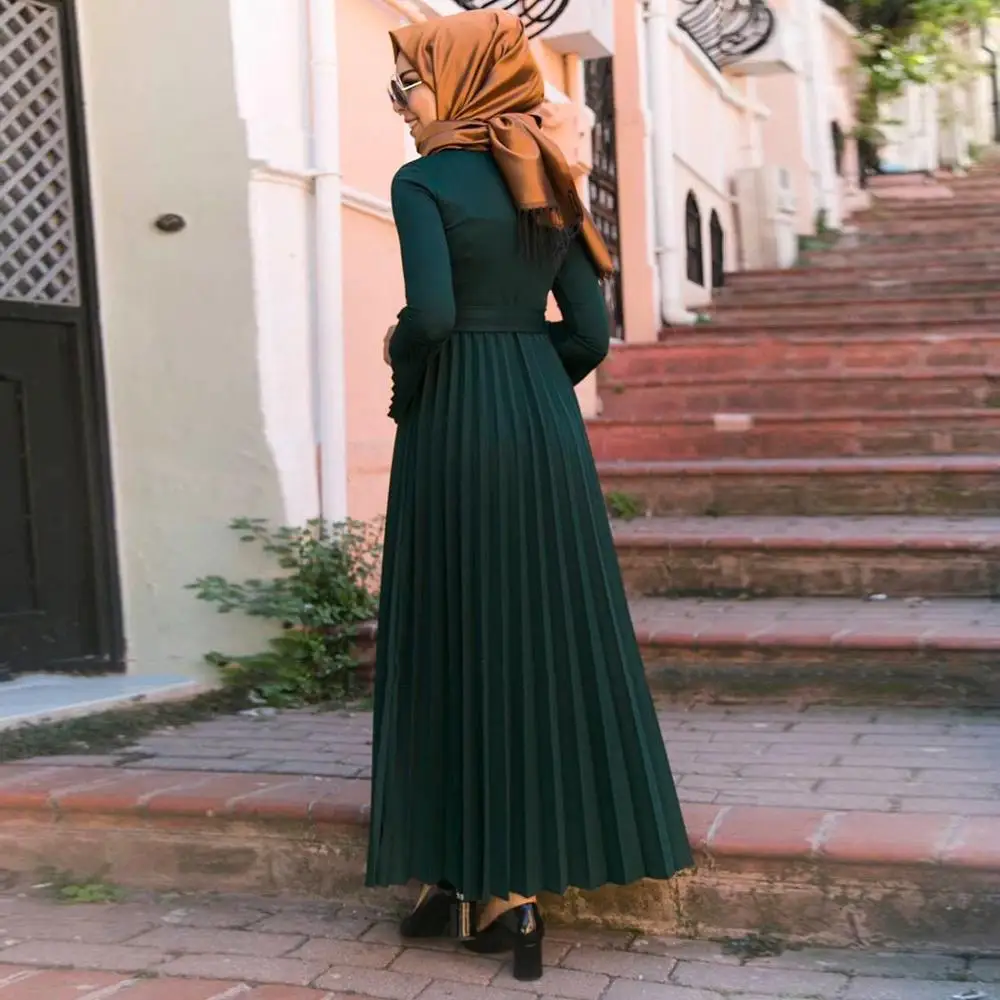 Pleated Maxi Dress Solid Color 