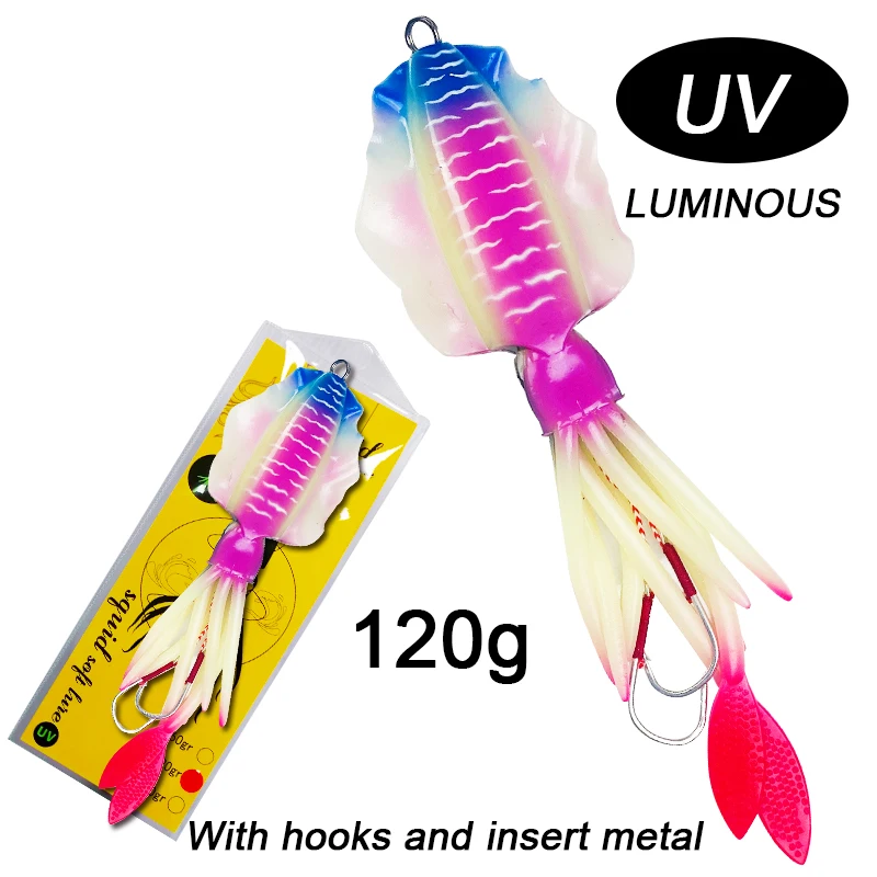 Cumpără Pescuit  OBSESSION 60g120g150g Silicone Soft Artificial Rubber Luminous  UV Squid Jig Fishing Lures For Sea Fishing Trolling Wobbler Bait