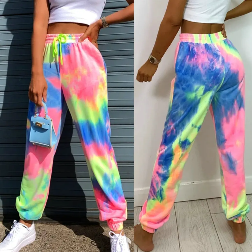 Neon Tie-dye Joggers High Waist Long 