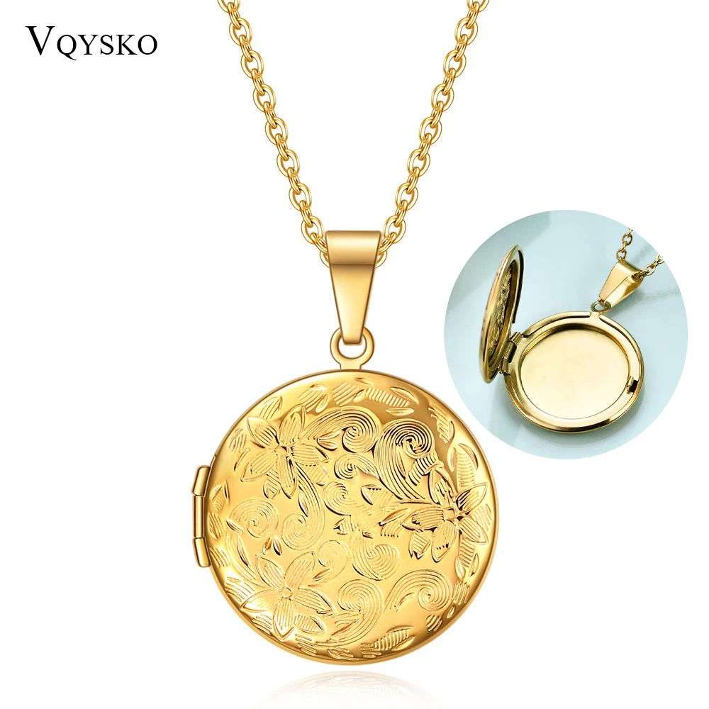 New Openable Locket Pendant Frame Necklace for Women Stylish Toggle Clasp Stainless Steel Photo Necklaces With Flower Pattern-animated-img