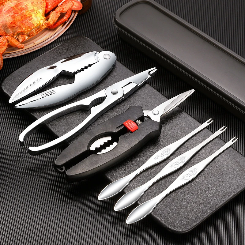 Stainless Steel Crab Tool Set Crab Peel Shrimp Tool Lobster Clamp Pliers Clip Pick Set Seafood Tools Knives Accessories-animated-img