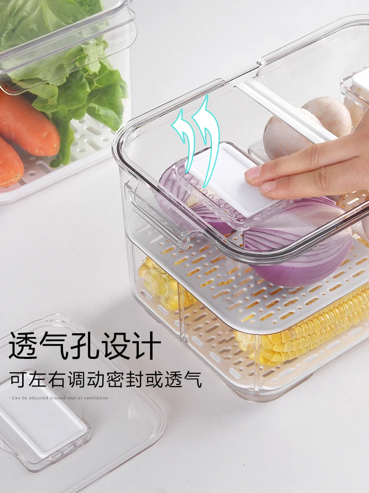 Fridge Food Storage Container with Lids, Plastic Fresh Produce Saver Keeper  for Vegetable Fruit Kitchen Refrigerator Organizers