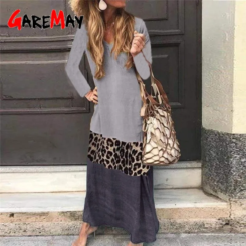 Leopard Print Maxi Dress Long Sleeve 