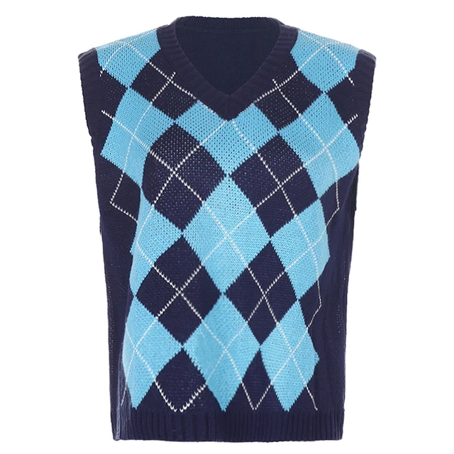 Knitted Argyle Plaid Y2k Aesthetic 90s 