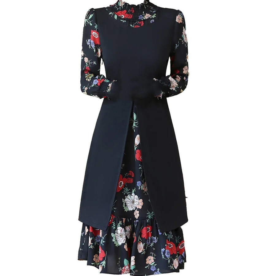2022 Vintage Print Chiffon Long Sleeve 