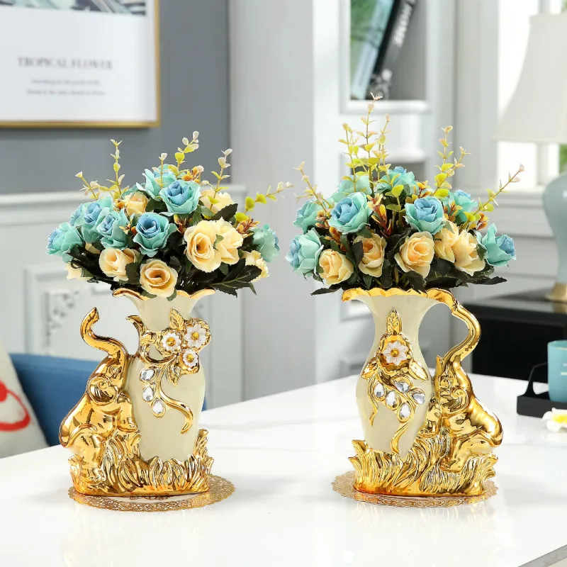 2020 European Style Ceramic Golden Swan Vase Arrangement Dining Table Home Decoration Accessories Creative Golden Elephant Vases