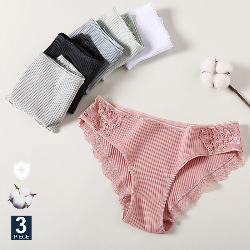3Pcs M-XXL Cotton Underwear Seamless Panties For Women Low Rise