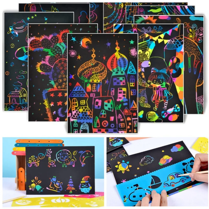 Magic Color Rainbow Scratch Art Paper Card Set with Graffiti