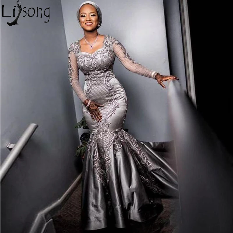 Silver Sexy 2021 African Evening Dress 