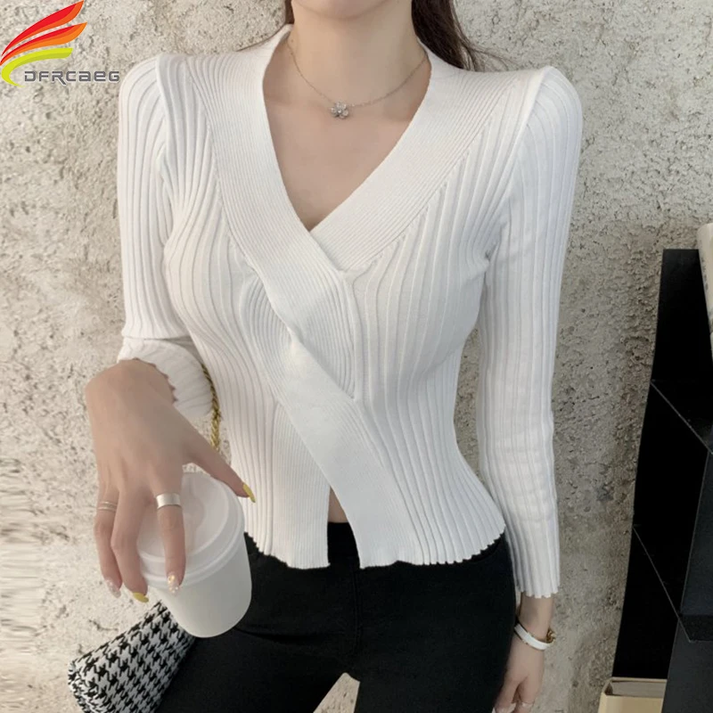 V Neck Collar Twist Knitted Sweaters 