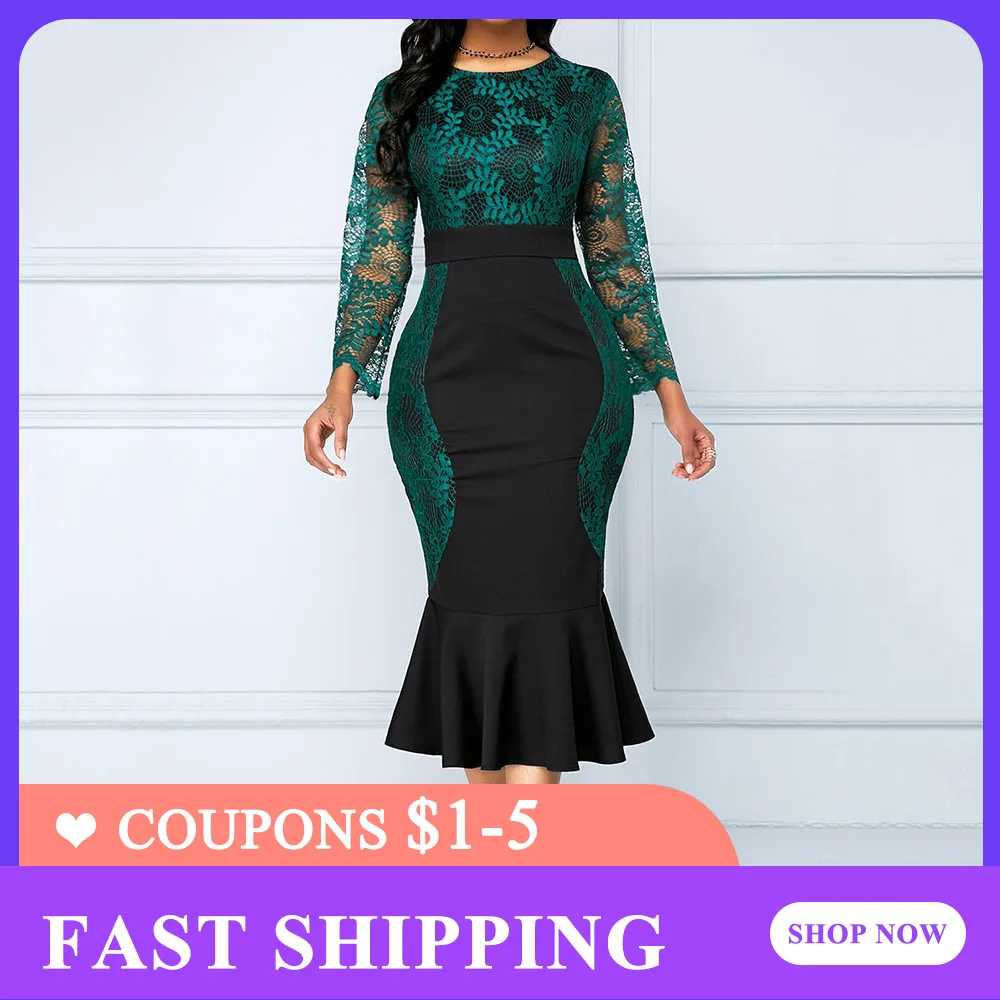 Women 2020 Green Elegant Mermaid Long 