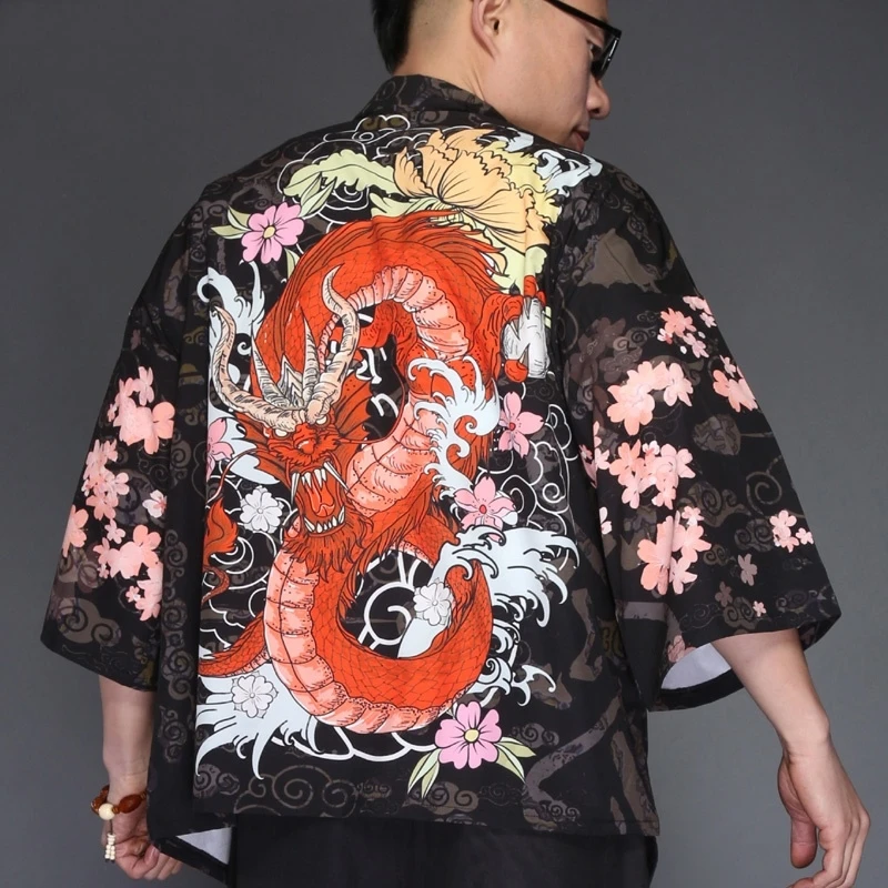 Kimono Men Cardigan Japanese Obi Male 