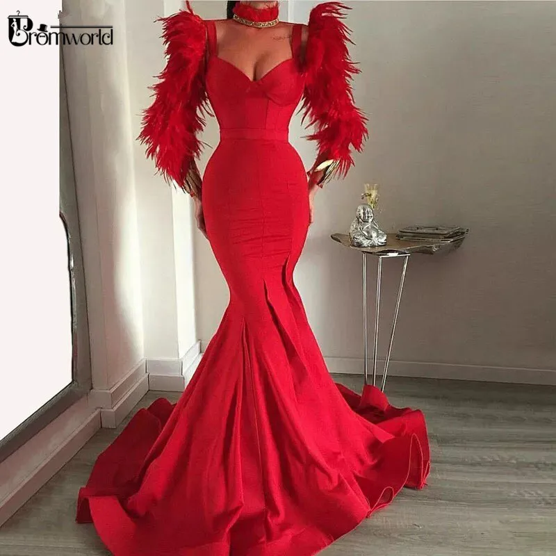Red Sexy Dubai Evening Dress 2022 Long 