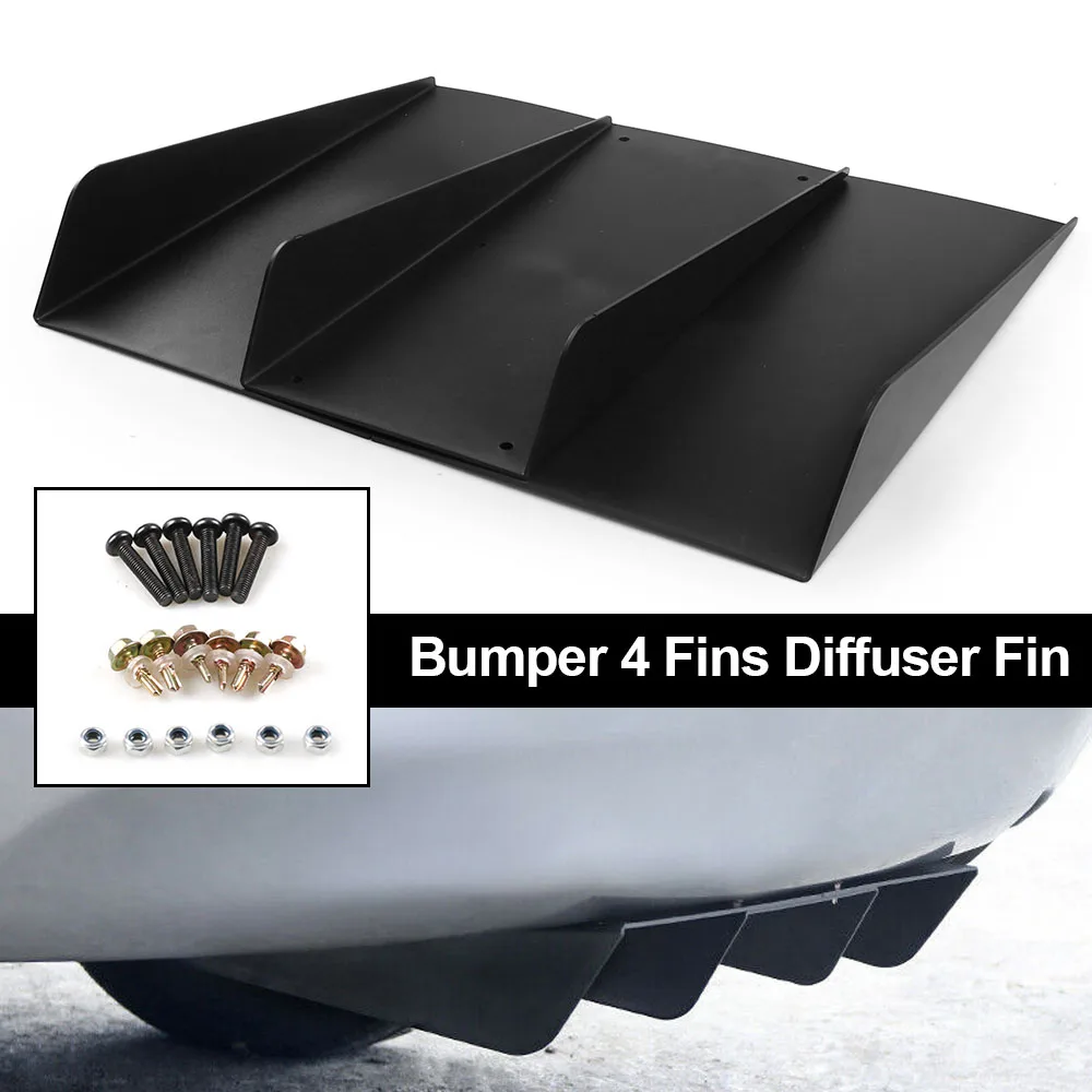 ABS Universal 22" x 21"  Rear Bumper 4 Fins Diffuser Fin Black Car Spoiler Decoration Fin-animated-img