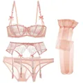 Varsbaby sexy lace 5 pcs bras+garters+panties+thongs+stockings underwear black/pink /white plus size bra set preview-3