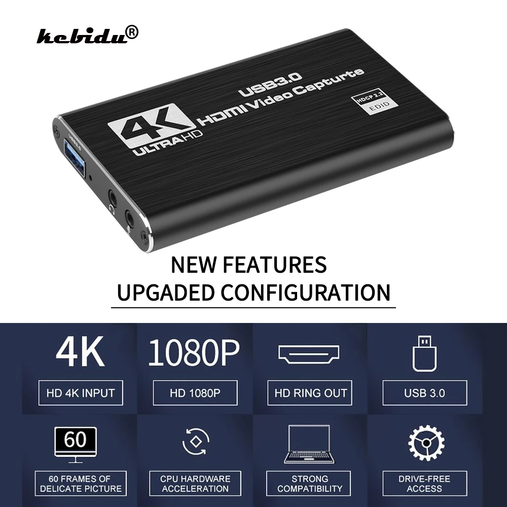 Hot Sales 4K USB 3.0 Video Capture Card HDMI-compatible 1080P 60fps HD Video Recorder Grabber For OBS Capturing Game Card Live