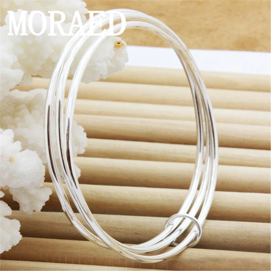 Wholesale 925 Sterling Silver Bangles Woman Three Lines Smooth High Quality Solid Bracelet Bangles Fine Jewelry-animated-img