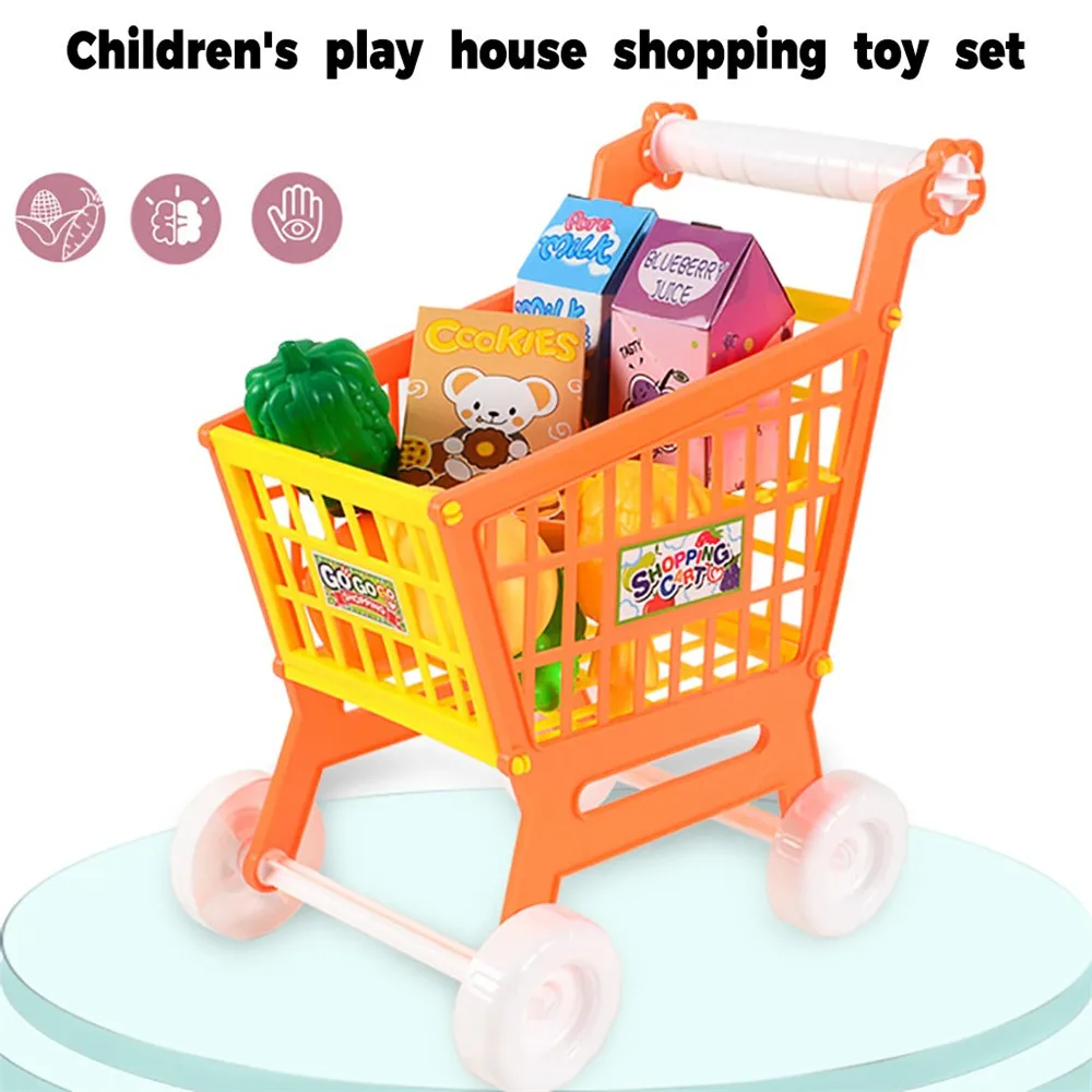 toy supermarket set with shopping trolley