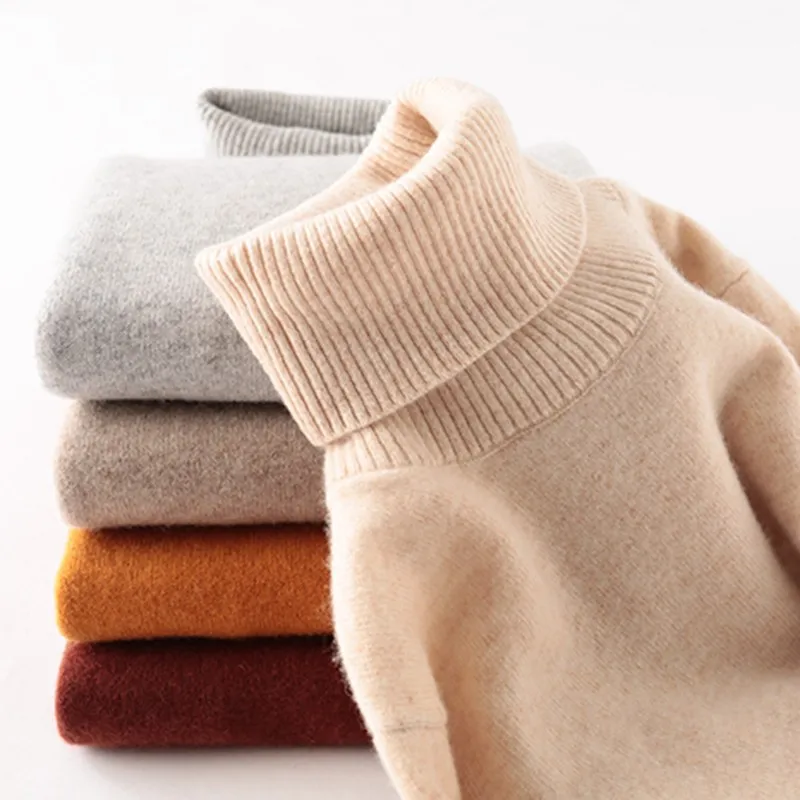 Merino Wool Women Turtleneck Sweater 