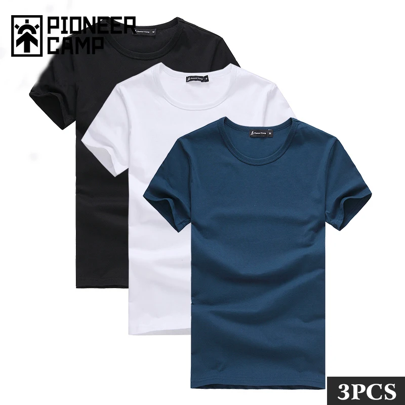 Pioneer Camp Pack of 3 Promoting Short Sleeve T-shirt Men Brand Clothing Summer Solid t shirt Male Casual Tees AKBTK01001-animated-img