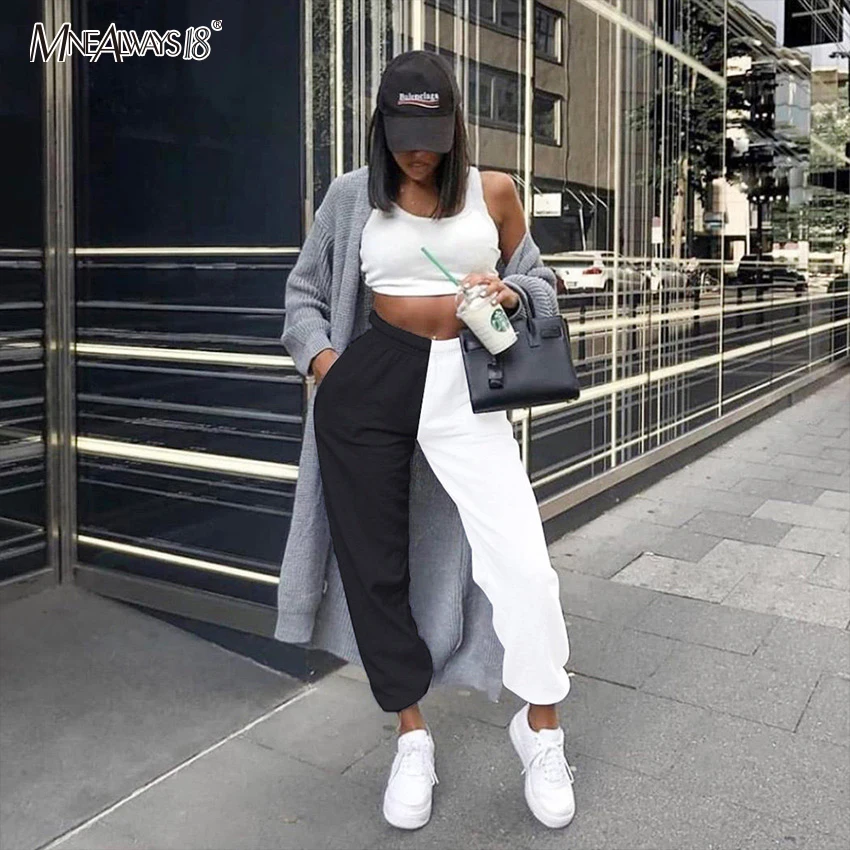 Black and white color block sweatpants Clearance