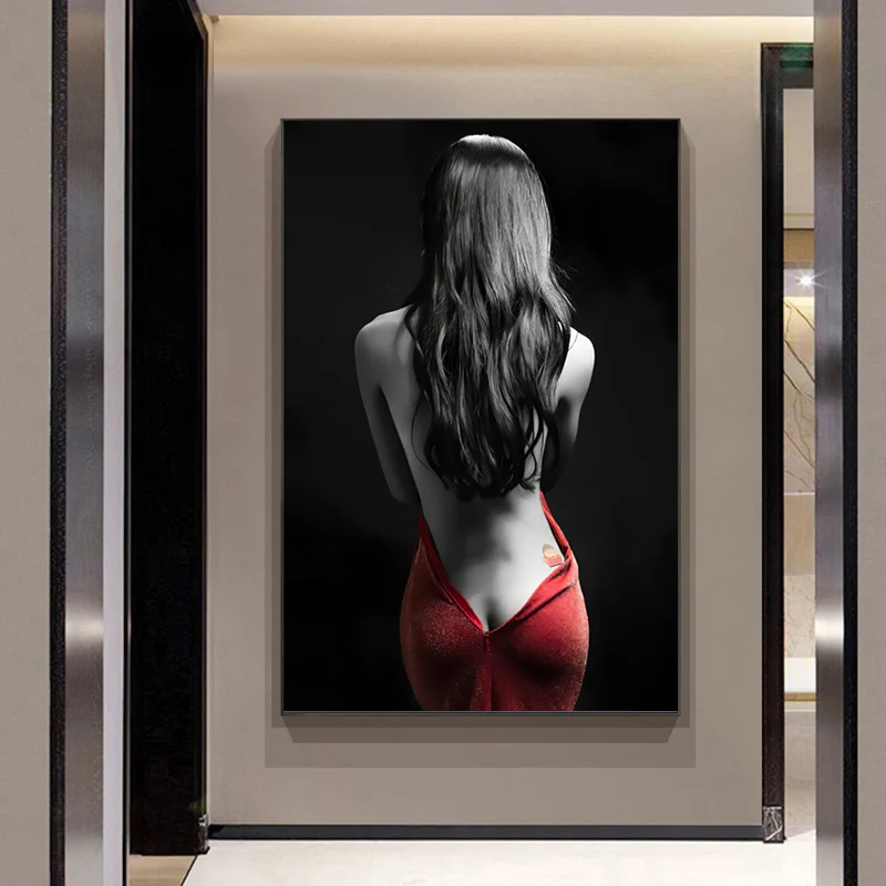 Modern Nude Artistic Sexy Woman Red Skirt Canvas Paintings Posters Prints Wall Art Picture For Living Room Decor Home Decoration-animated-img