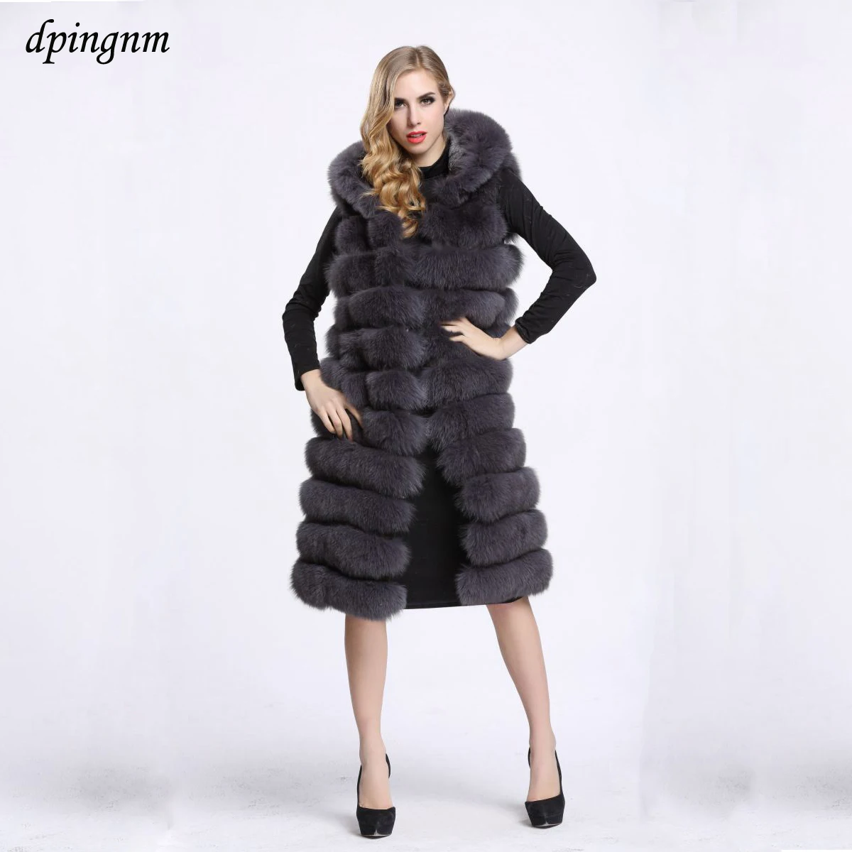 long vest with fur collar