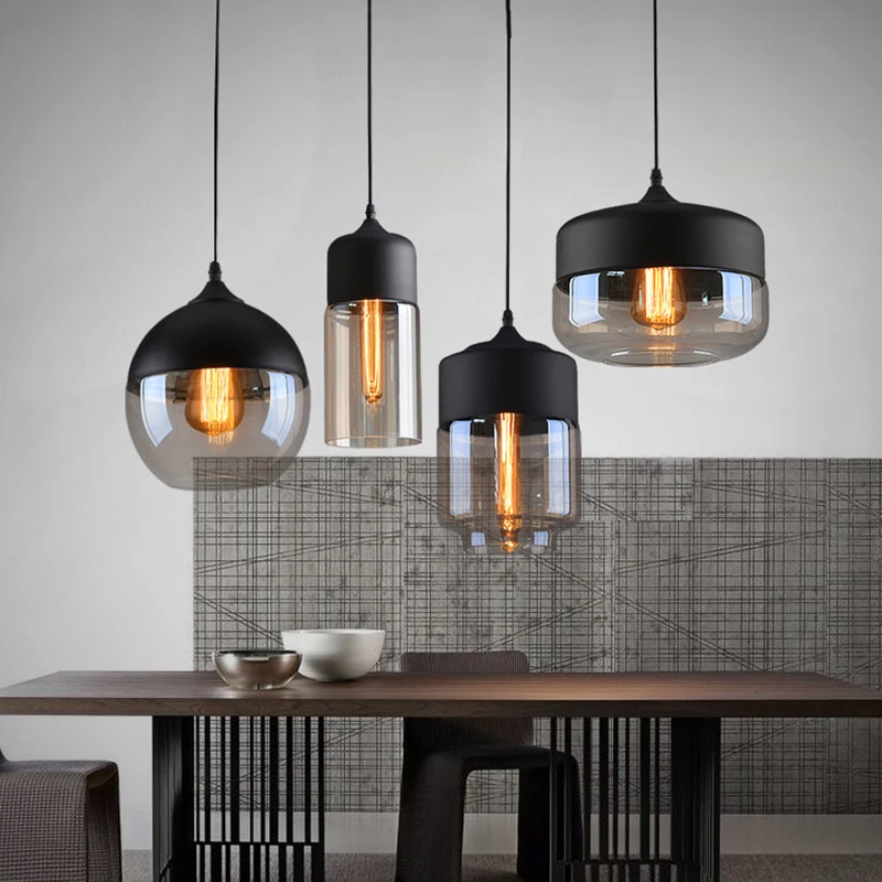 black and glass pendant lights