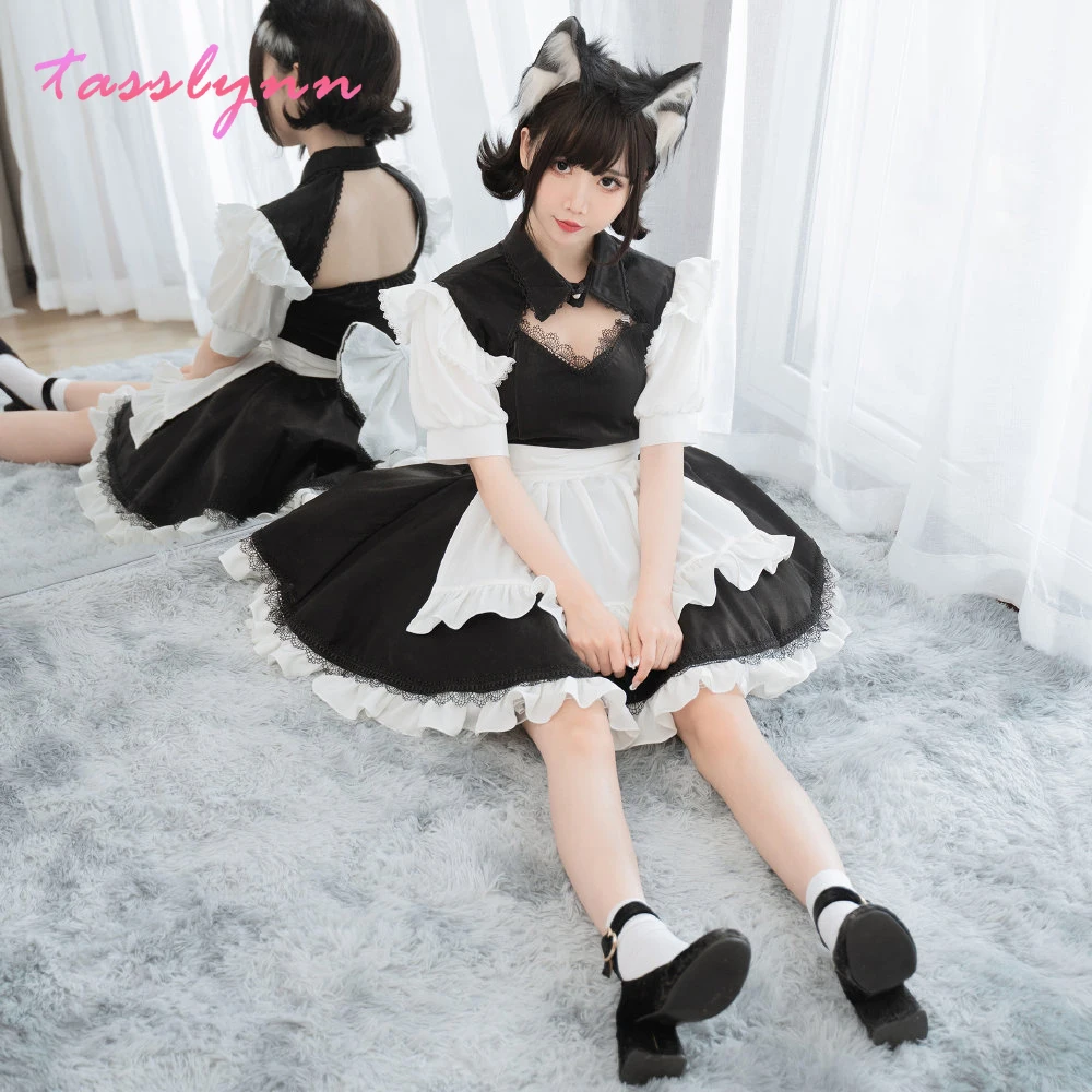 Купить Алиэкспресс | Women Maid Outfit Anime Long Dress Black and White  Apron Dress Lolita Dresses Men Cafe Costume Cosplay