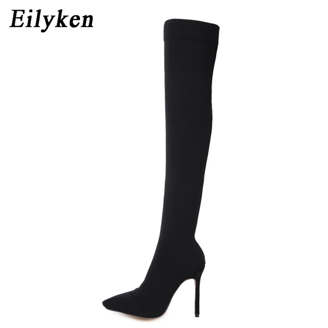 high heel over the knee black boots