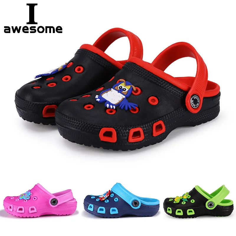 EUR24-35 Children Mules Clogs Kids Summer Garden Cute Cartoons Shoes Girl Boy Beach Shoes Candy Color Hole Baby Shoes Sandals-animated-img