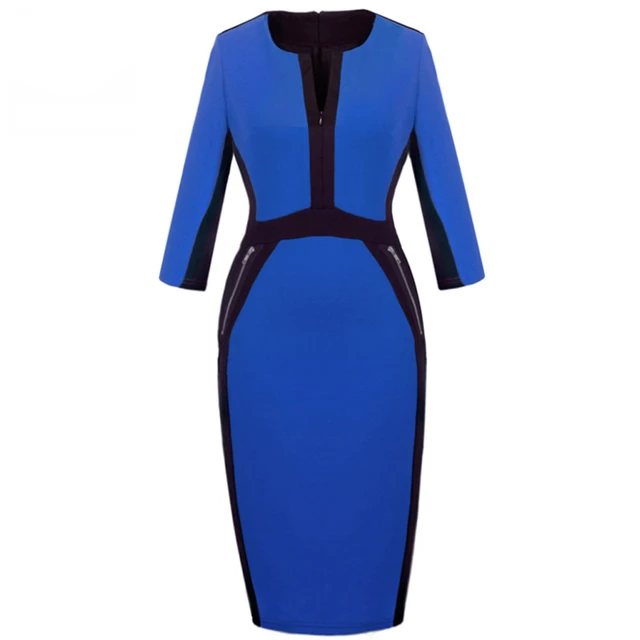 Front Zipper Women Work Wear Elegant Stretch Dress Charming Bodycon Pencil Midi Spring Business Casual Dresses 837-animated-img