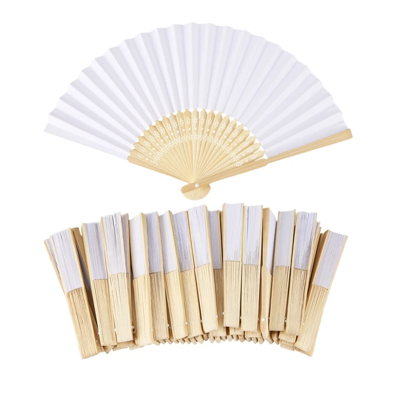 50 pcs/ 30 each hand-painted foldable paper fan portable party wedding supplies Chinese hand dance fan gift  decoration 21cm
