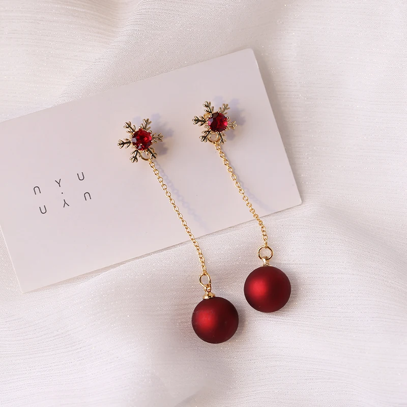 Fashion Christmas Red Dangle Earrings For Women Rhinestone Snowflake Pearl Earring Christmas Party Festival New Year Jewelry-animated-img